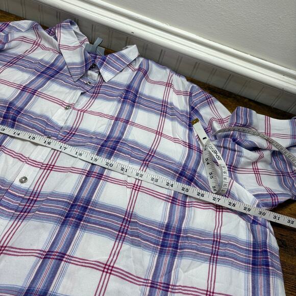 Catherines Plus Size 4X Top Plaid Button Up Roll Tab Sleeve Classic Soft Preppy - Picture 10 of 13